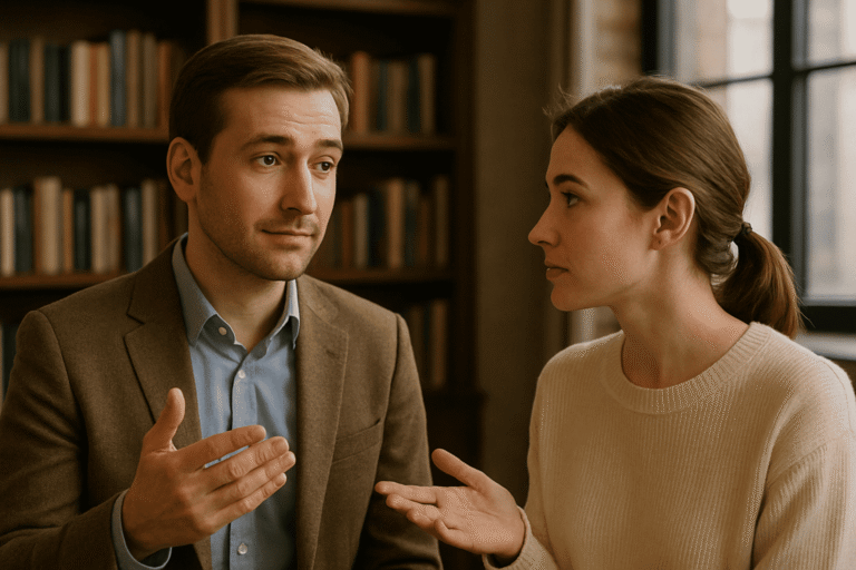 Тактичный человек помогает другому выйти из конфликта с улыбкой — nicetry.blog