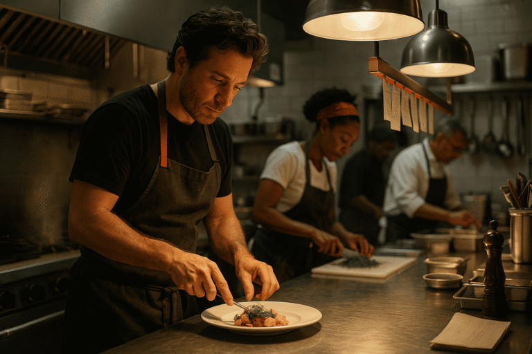 Небольшая ресторанная кухня в разгаре смены: повара 35–45 лет работают слаженно - nicetry.blog