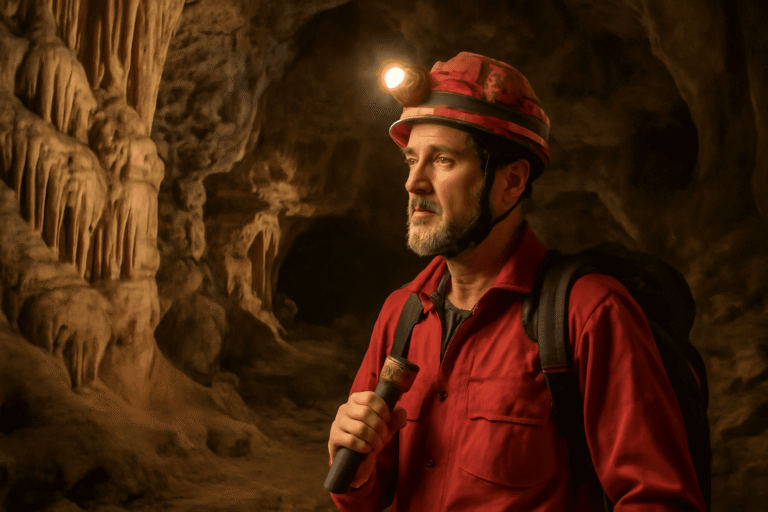 Спелеолог в пещере исследует геологические формации - nicetry.blog