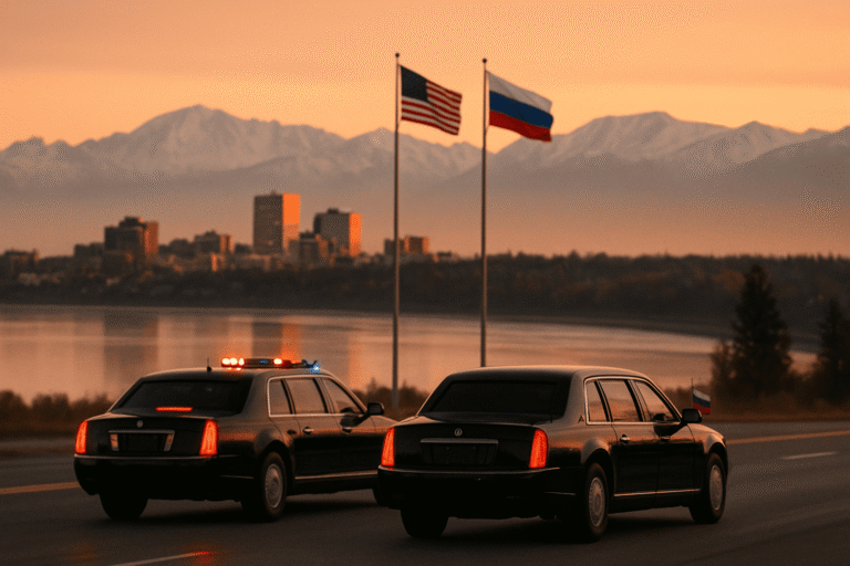 кортеж на фоне Анкориджа и заснеженных гор - nicetry.blog