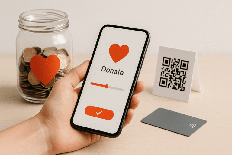 рука держит смартфон с интерфейсом платформы онлайн-пожертвований — nicetry.blog