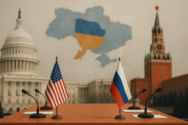 Пустой стол переговоров США - Россия на фоне карты Украины — nicetry.blog