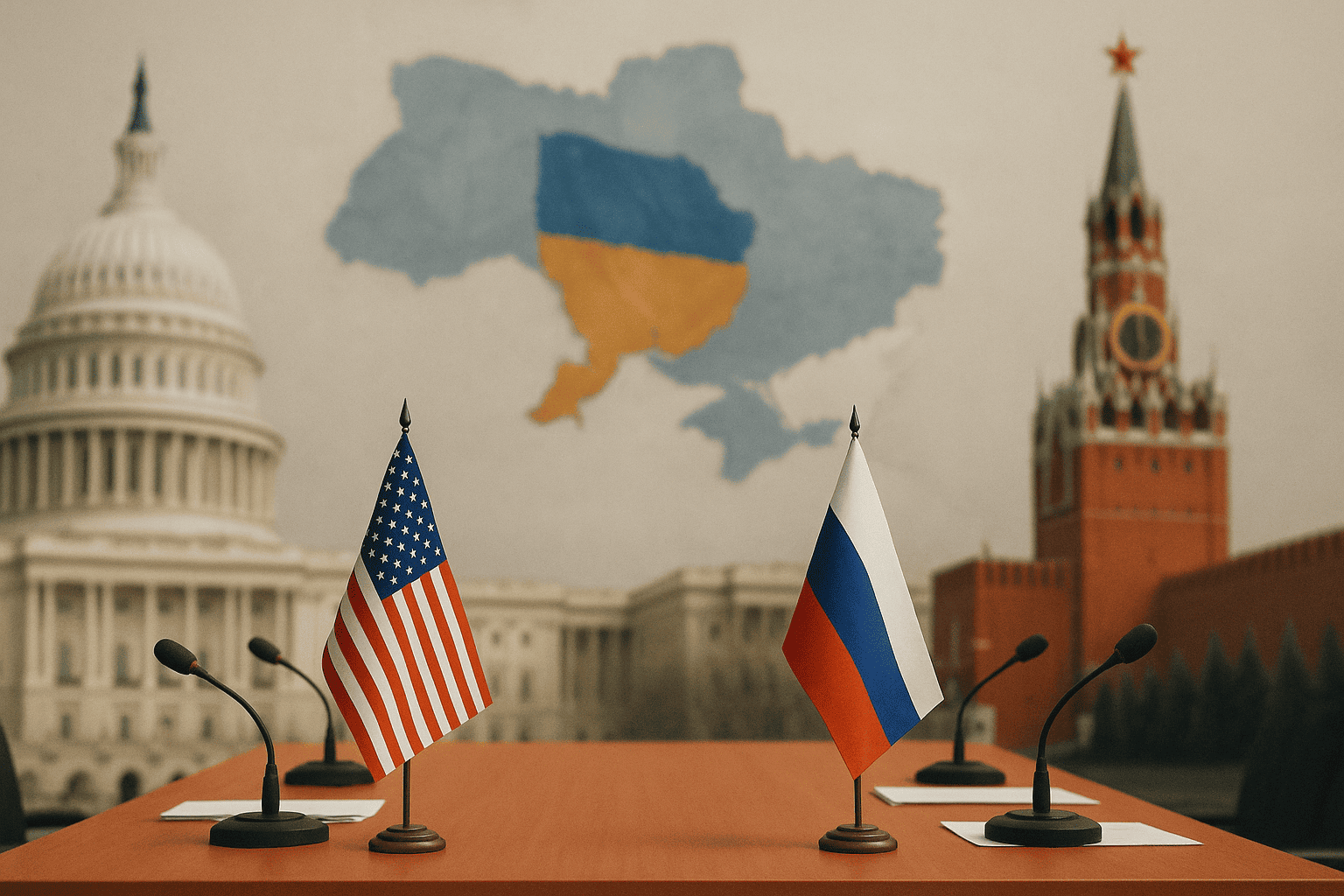 Пустой стол переговоров США - Россия на фоне карты Украины — nicetry.blog