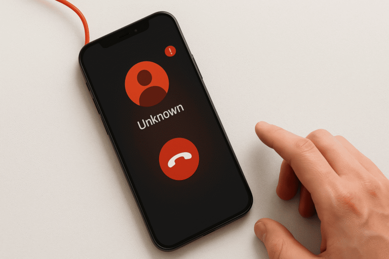 Смартфон на светлом фоне с экраном входящего/пропущенного звонка от неизвестного номера - nicetry.blog