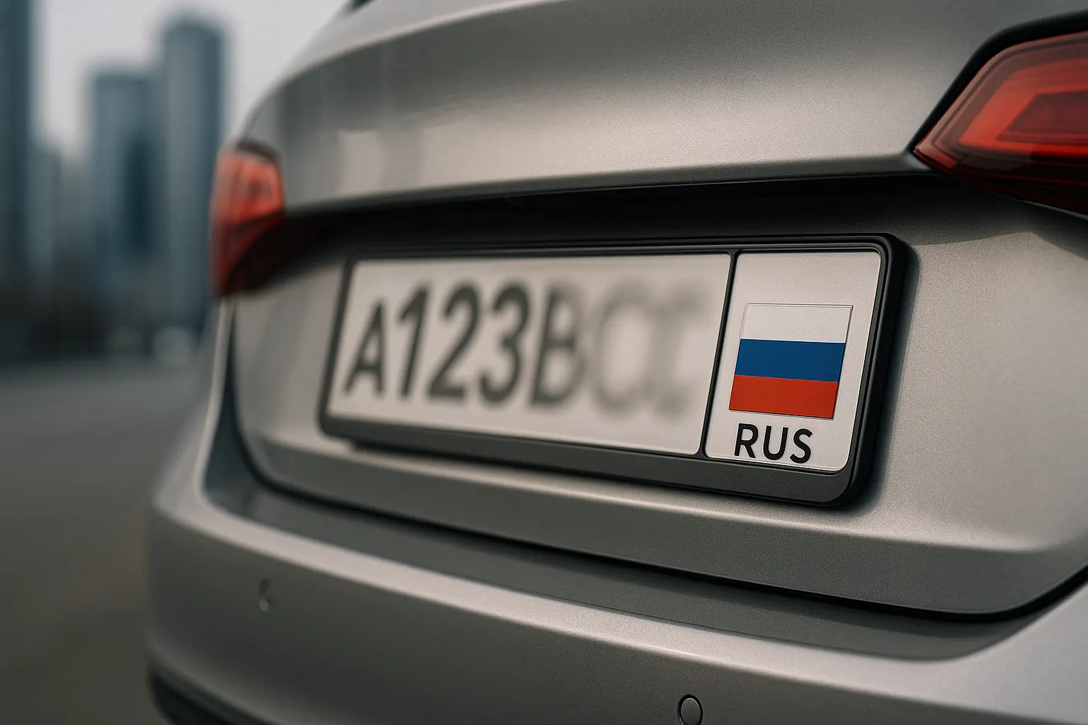 Автомобильный номерной знак России с триколором, крупный план на машине — nicetry.blog