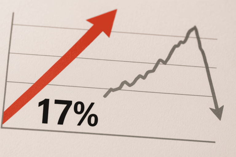 График ключевой ставки ЦБ с отметкой 17% и стрелками изменения тренда - прогноз ключевой ставки ЦБ - nicetry.blog