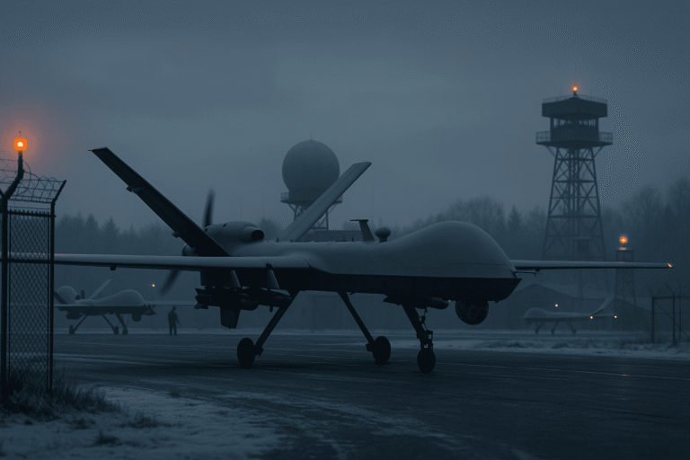 НАТО может разместить вооружённые дроны у границы с Россией: реалистичная сумеречная сцена приграничного аэродрома - nicetry.blog