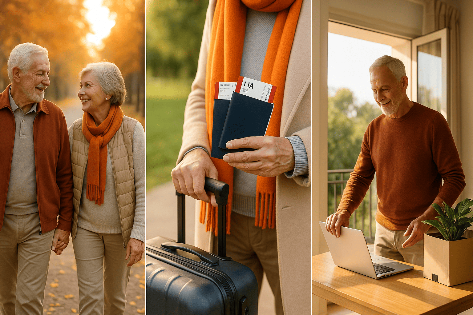 Счастливая пожилая пара на рассветной прогулке в парке — символ раннего выхода на пенсию и более долгой жизни - nicetry.blog