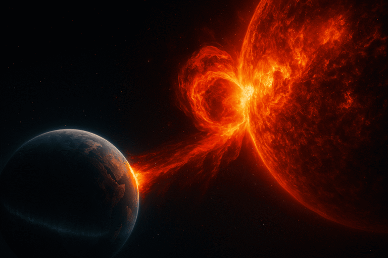 Солнечная вспышка и корональный выброс массы, направленные к Земле; полярные сияния на ночной стороне планеты — nicetry.blog