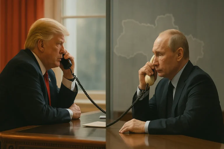 Трамп и Путин на телефонном разговоре, отражение карты Украины на фоне — nicetry.blog
