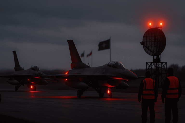Военный аэродром — истребители на готовности у взлетной полосы — радар и тревожные маячки — дежурная группа на перехват — nicetry.blog