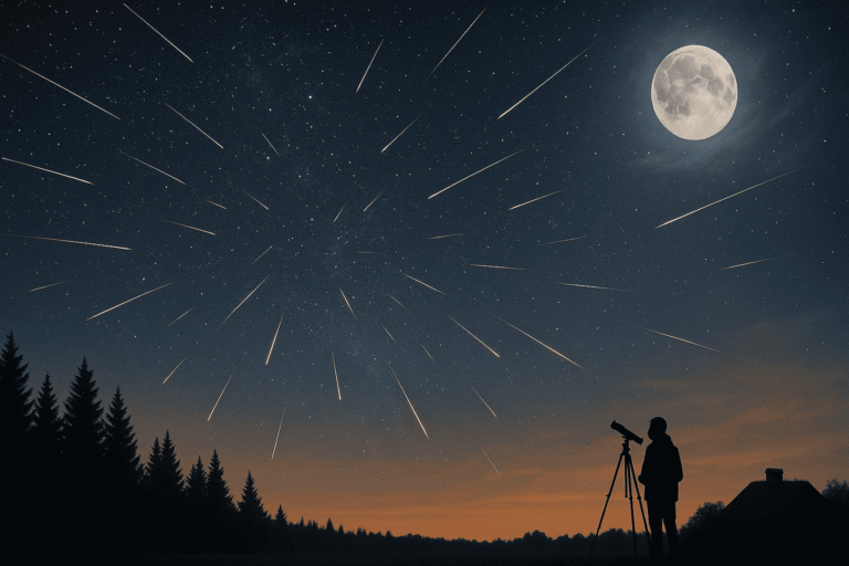 Звёздопад Дракониды с многочисленными яркими следами на фоне полной Луны — nicetry.blog